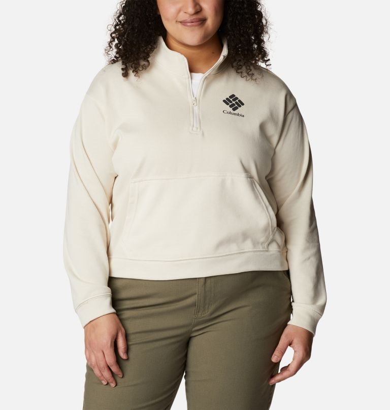 Women\'s Columbia Trek French Terry Half Zip Sweatshirts Cream | Plus Size CA-R6LA3